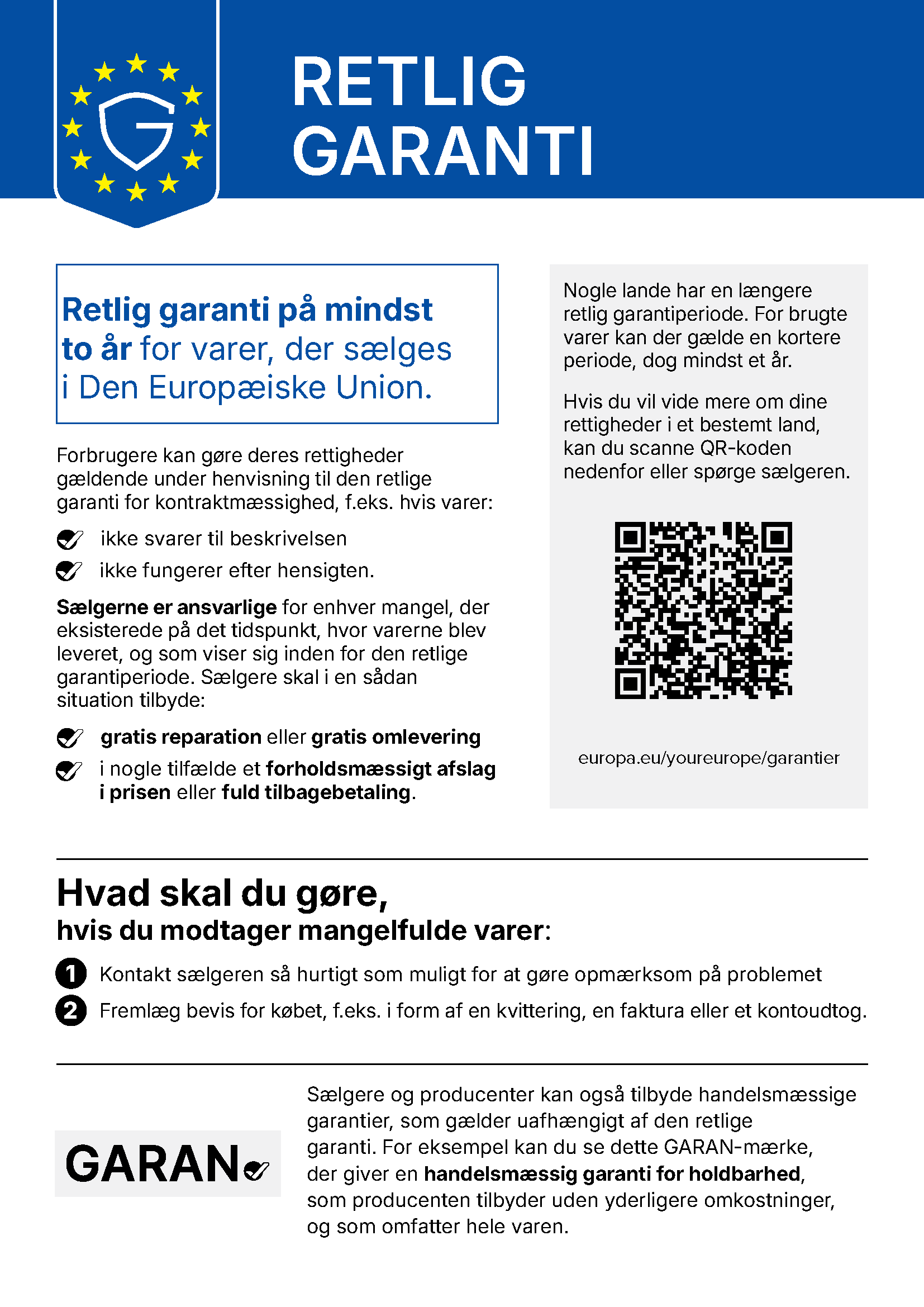 EU-meddelelse om retlig garanti: mindst to &aring;rs retlig garanti for varer, der s&aelig;lges i EU